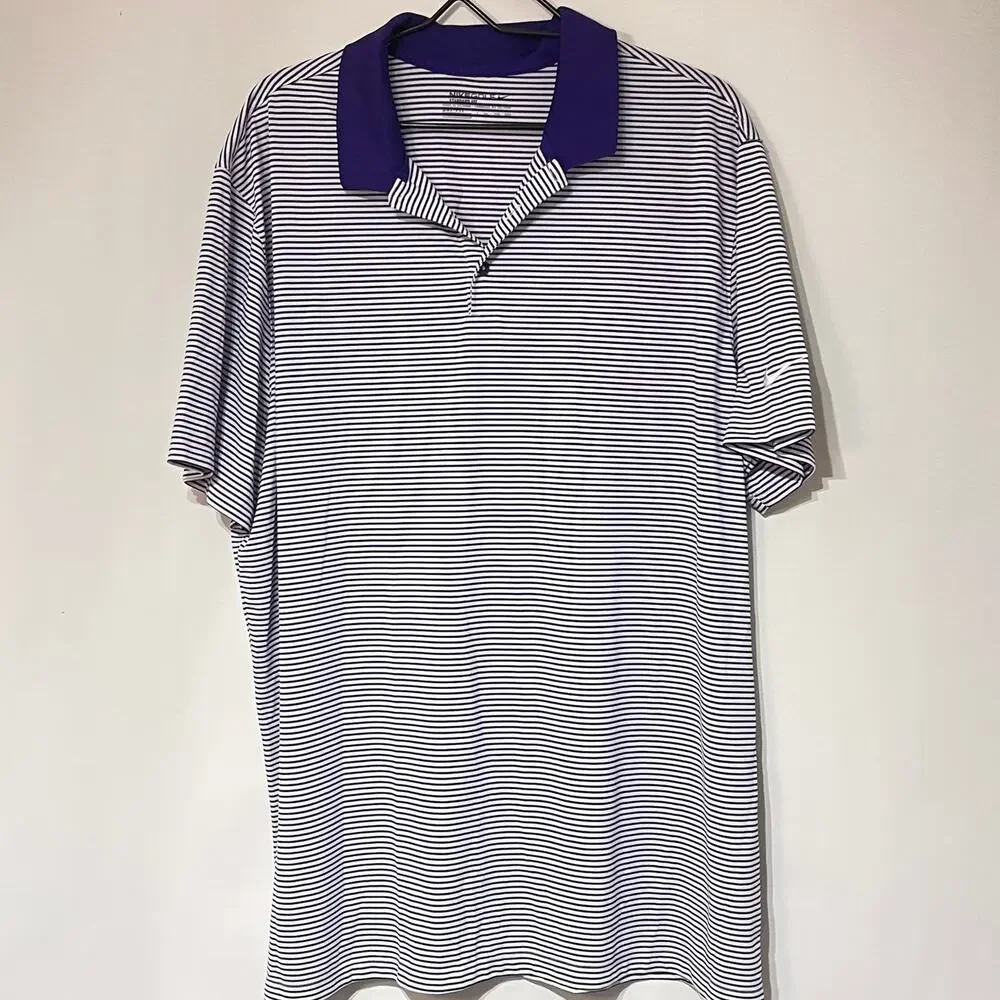 Adidas Golf Polo Shirt Mens XXL Purple White Pinstripe Short Sleeve Athleisure